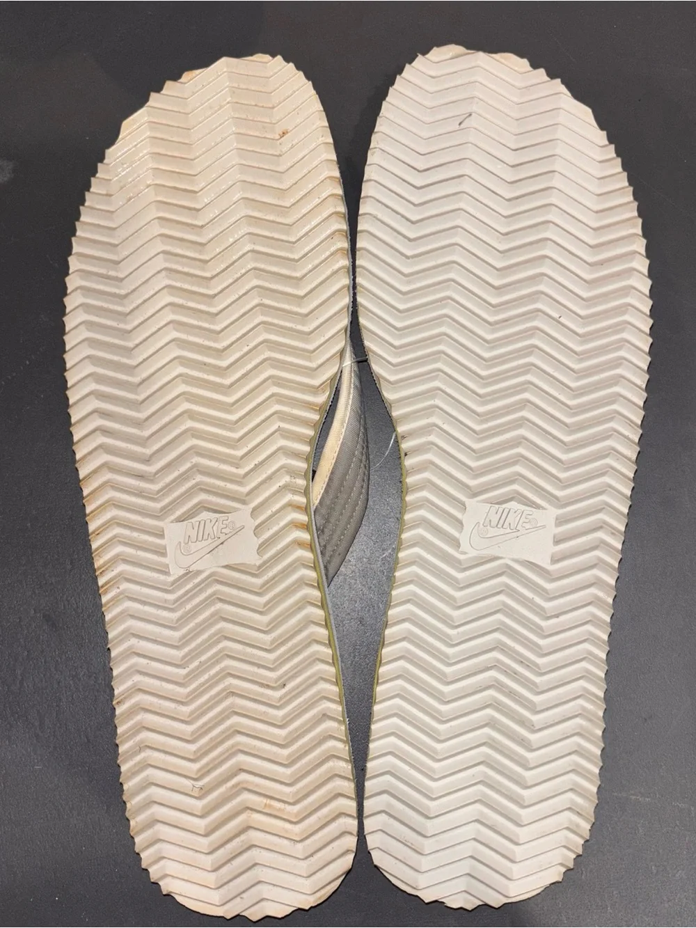 Nike Women’s White & Gray Thong Sandals with Yellow Swoosh